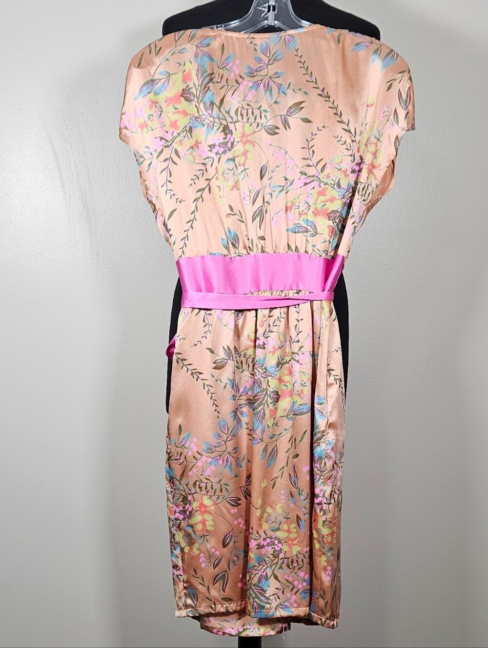 True Y2K Hype Silk Botanical Floral Boho Print Dress Front Wrap Waist Tie 8 - Picture 5 of 7
